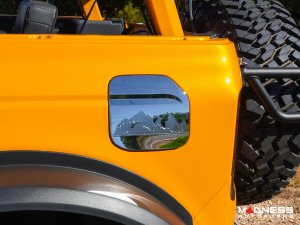 Ford Bronco Fuel Door Cover - Mountain Rainge Design - Chrome Finish Ford Bronco Fuel Door Cover - Mountain Rainge Design - Chrome Finish